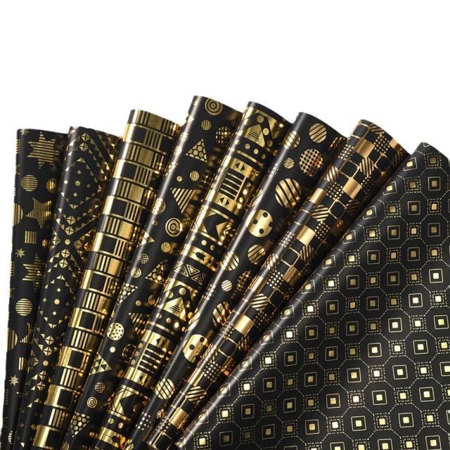 Rolos de Papel de Embrulho Metálico Preto e Dourado para Presentes - Ideal para Dia dos Namorados, Aniversários, Casamentos e Graduações, 50x70cm, 8 Unidades