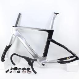 Mais novo 700c 14 estilo através do eixo freio a disco bicicleta de estrada 1k quadro completo da bicicleta fibra carbono guiador garfo selim fones ouvido - Image 6