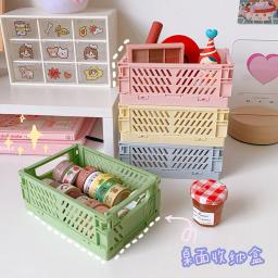 Mini caixa de armazenamento dobrável de plástico, cesta empilhável, maquiagem fofa, Jewellery Toys Organizer, caixas para armazenamento - Image 1