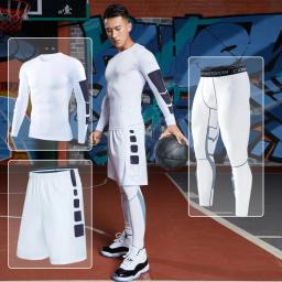 Conjunto de roupas esportivas de compressão dos homens ginásio correndo roupas esportivas apertadas camiseta lycra leggings atletismo shorts fitness rash guard kits - Image 3