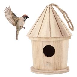 Natural Round Shaped Wooden Bird House, DIY Ninho Suspenso para Jardim ao Ar Livre - Image 1