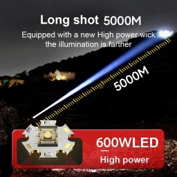 Lanternas LED de alta potência, Lanterna Recarregável com Carregamento USB, Tocha Poderosa, Luz de Trabalho, 1500m, 500W, 600W - Image 2