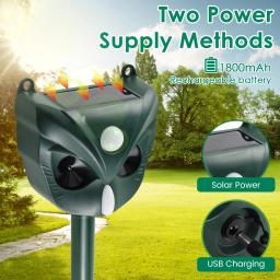 Solar Ultrasonic Animal Repeller, IPX4 Ultra Sonic, Outdoor Pest Scare, Repelente de Roedores, PIR, Cão, Gato, Guaxinim, Novo - Image 1