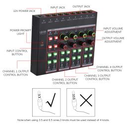 Misturador de áudio estéreo portátil, amplificador de auscultadores, botão ajustável de volume leve para guitarra, TV, celular, Record Studio, 4 canais - Image 2