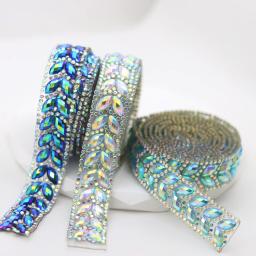 Strass Hot Fix colorido, corrente de copo, Iron-on Trim, fita, malha para roupas de vestido DIY, 2 linhas - Image 2
