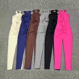 Conjunto de legging treino de ioga para mulheres, bodysuit fitness, esportes siameses, treino de ginástica, macacão único, roupa ativa, fivela no pescoço, 2021 - Image 4