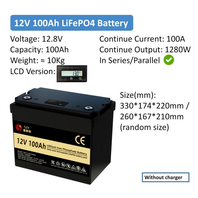SJY Bateria LiFePO4 12V 100Ah para Sistemas de Energia Solar