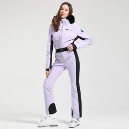Gsou neve terno de esqui de uma peça feminino espessamento snowboard macacão feminino inverno à prova de vento à prova dwindproof água respirável roupas esqui - Image 2