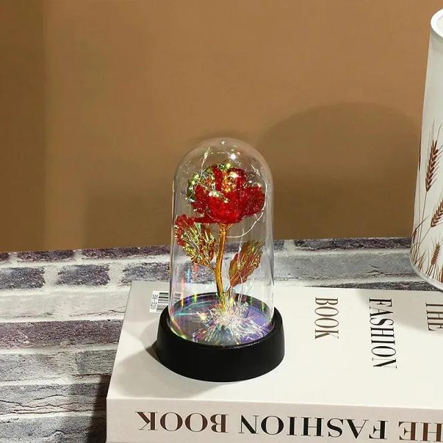 Flores Artificiais Coloridas Brancas para Casamentos e Presentes Criativos, Cúpula de Plástico com Rosa Iluminada para o Dia dos Namorados e Dia das Mães