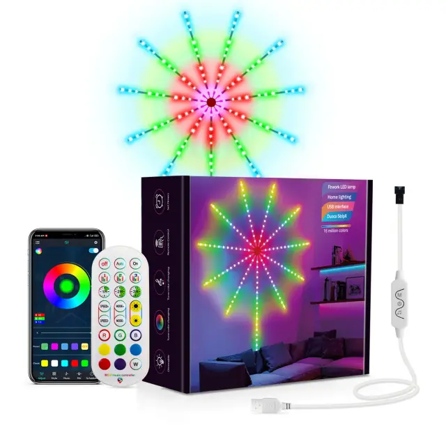 Kit Completo de Luzes de Tira LED RGB com Controle de Som para Fogos de Artifício - Ideal para Casamentos e Natal