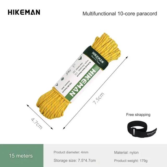 Cordão Tático HIKEMAN 750 Paracord para Acampamento e Sobrevivência - Corda de Nylon para Caminhadas e Acessórios ao Ar Livre 15/30M