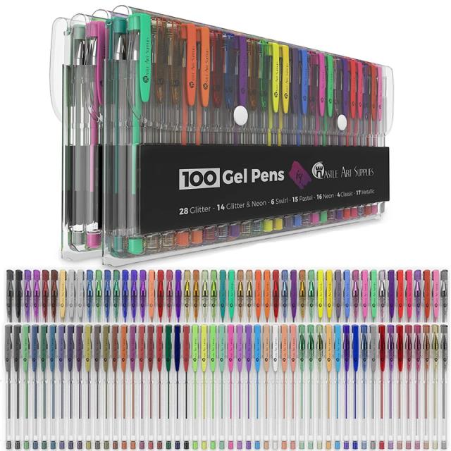 Conjunto de Canetas Gel para Adulto: 100 Cores em Neon, Pastel, Metálico e Purpurina para Desenho e Scrapbook