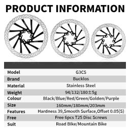 Bucklos rotor de freio a disco hidráulico ultraleve para bicicleta mtb, 160/180/203mm, disco de freio para bicicleta de corrida de montanha e estrada com 6 parafusos grátis - Image 4