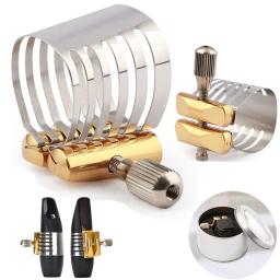 Alto saxofone ligadura bocal, clip fastener, aço inoxidável, braçadeira ajustável com caixa de armazenamento - Image 1