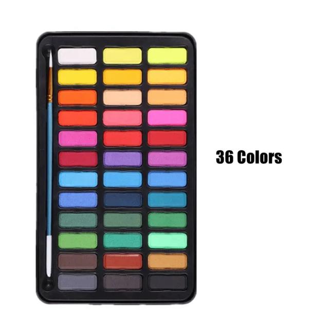 Kit Profissional de Pintura em Aquarela com 24/36 Cores, Pincel e Papel Inclusos