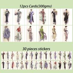 JaiIman Vintage Art Girl Card Set, Perfeito para Jornal Suprimentos, Artes Artesanato, Scrapbooking Suprimentos, 42 Peças, 12 Cartões, 30 Adesivos - Image 2