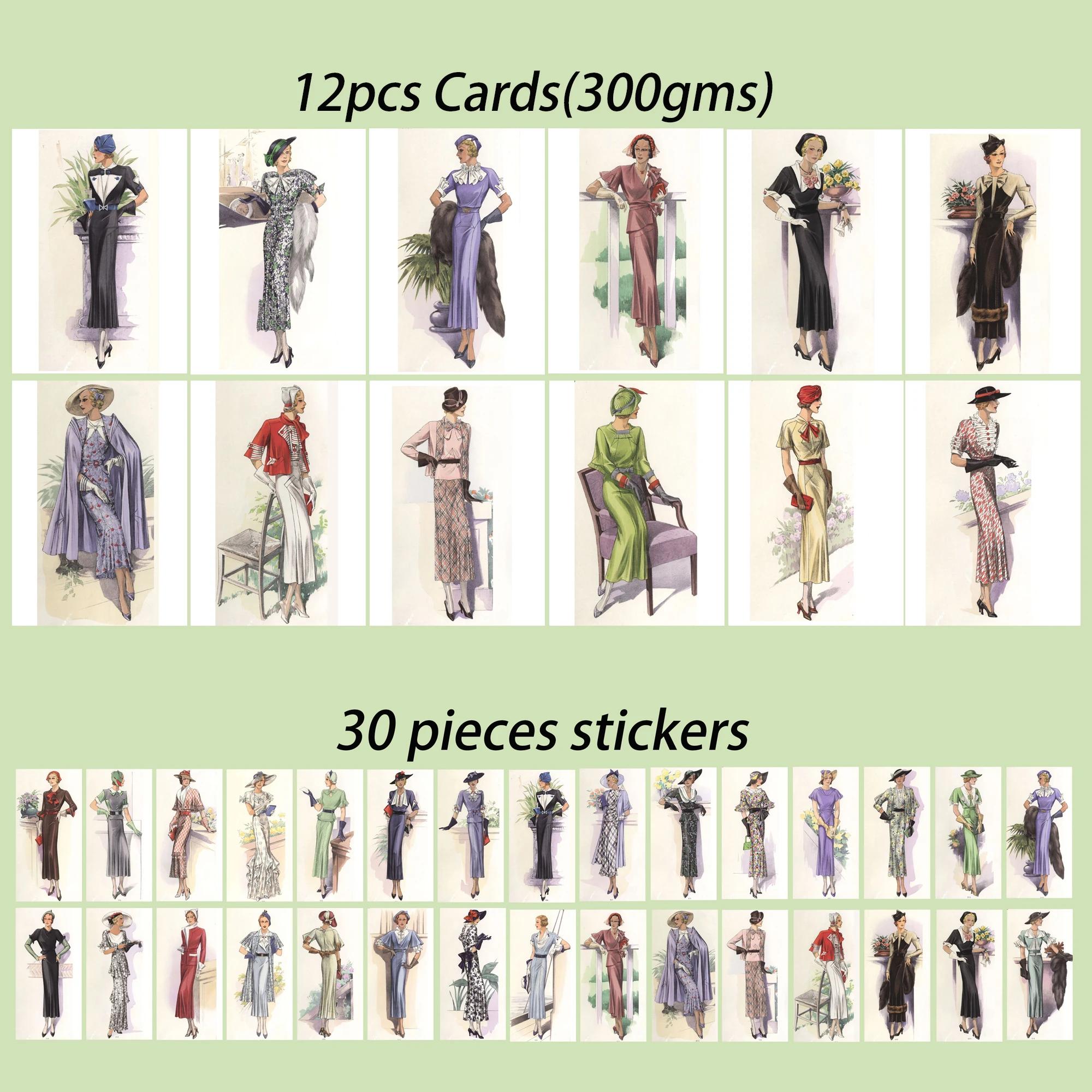 JaiIman Vintage Art Girl Card Set, Perfeito para Jornal Suprimentos, Artes Artesanato, Scrapbooking Suprimentos, 42 Peças, 12 Cartões, 30 Adesivos - Image 1