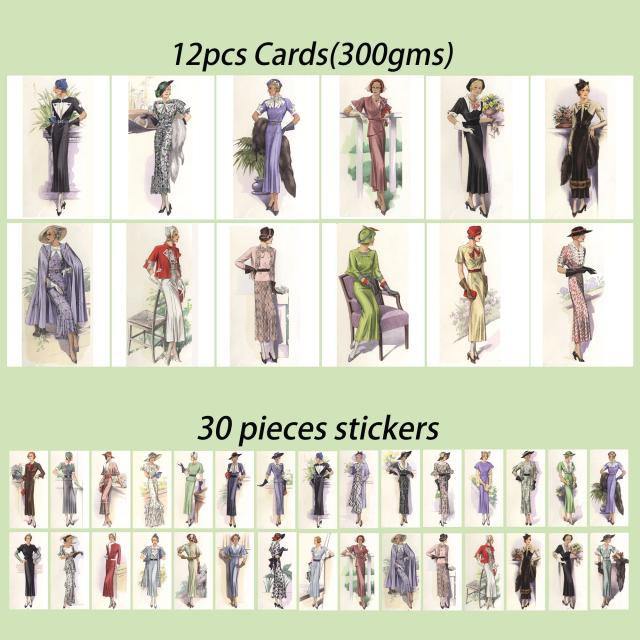 Conjunto de Cartões de Arte Vintage JaiIman com 42 Peças - Ideal para Scrapbooking, Artesanato e Suprimentos de Jornalismo