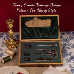Kit De Costura Vintage Completo Estilo Europeu Antigo Bordado Tesoura Conjunto Retro Costura Diy Artesanato Suprimentos com Agulhas Tesoura - Image 2