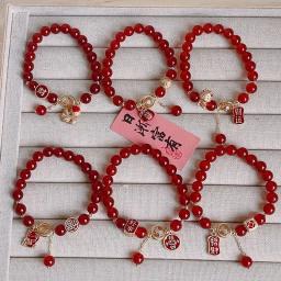 Pulseiras de corda frisada ágata vermelha para mulheres e meninas, pulseiras do ano do dragão, gato da sorte, peixe, fortuna, jóias, atacado, YBR1023, 2024 - Image 2