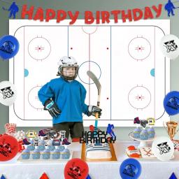 Funmemoir hóquei no gelo esportes temáticos meninos festa de aniversário decorações balões de hóquei bolo topper feliz aniversário banner pano de fundo - Image 5
