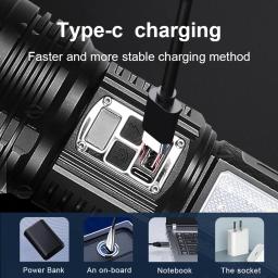 Lanterna LED de alta potência, lâmpada recarregável USB, lanterna de acampamento ao ar livre, lanterna tática, tocha super brilhante, 1500W, 10000000LM - Image 3
