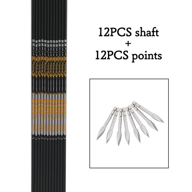 Conjunto de Eixos de Flecha em Carbono para Arco Recurvo Longbow, 120 Grãos, 350-1000 Spine, ID 4.2mm, 12" para Caça e Tiro