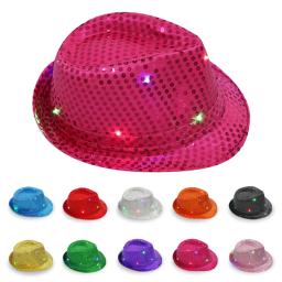 Chapéu de jazz luminoso LED criativo para homens e mulheres, boné de vestir festival adulto, chapéu de jazz para festa de carnaval, chapéu de lantejoulas de hip hop - Image 2