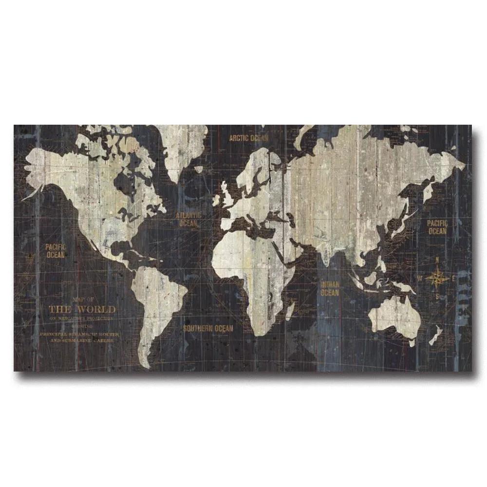 Estilo Metal vintage Mapa do mundo Arte da parede Cartazes Moderno Requintado Home Room Decor Pintura Da Lona Mural Imagem Impressão Arte Presente - Image 1