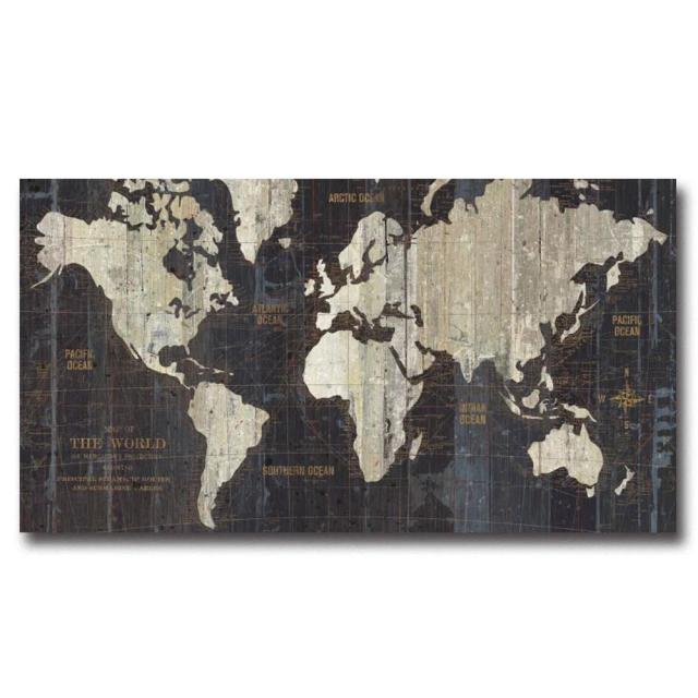 Mapa do Mundo em Estilo Metal Vintage - Cartaz Moderno e Requintado para Decoração de Interiores e Presentes em Lona
