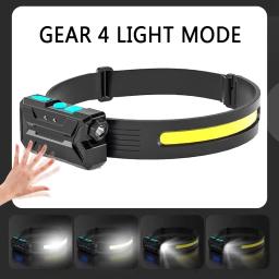 COB + XPE Indução Farol USB Recarregável LED Cabeça Lanterna Com 18650 Bateria Embutida Camping Farol Pesca Lanterna - Image 2