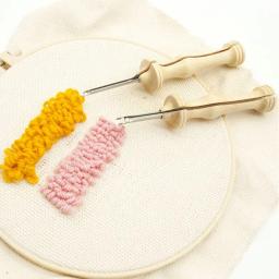 Caneta de bordar com punho de madeira, conjunto leitor de agulhas para costura, feltragem para bordado de fios de lã grossa - Image 3