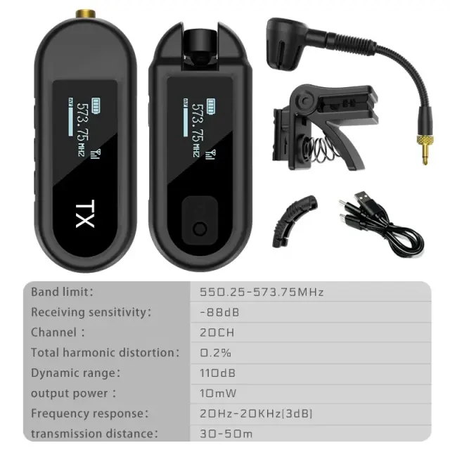 Microfone sem fio para saxofone e trompete com clip e alcance de 100 pés