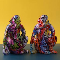 Enfeite de macaco colorido tingido para decoração criativa, decoração moderna para casa, vinho, armário, escritório, artesanato de mesa - Image 2