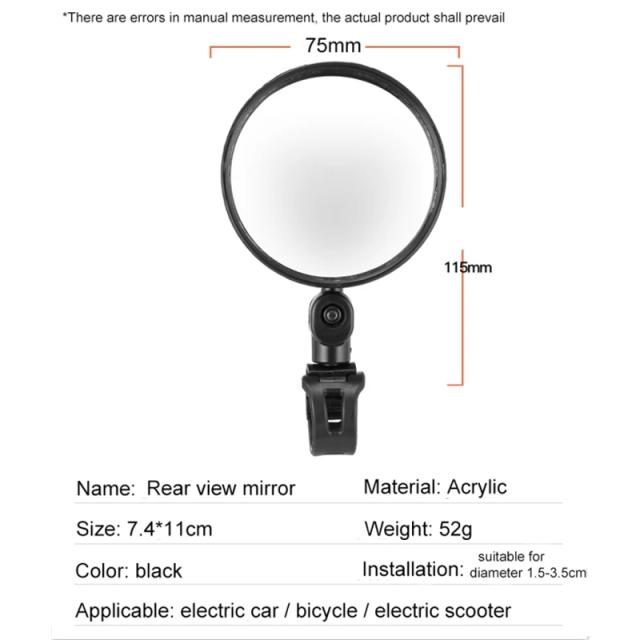 Espelho Retrovisor para Scooter Elétrico e Bicicleta - Acessório Prático para Ninebot e Xiaomi, 1 Unidade
