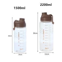 Garrafa de água esportiva com filtro para homens e mulheres, grande capacidade, chaleira para caminhadas, fitness, camping, ao ar livre, 1500ml, 2200ml - Image 2