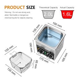 Máquina de lavar ultrassônica portátil, eletrodomésticos de ultra-som, limpador de pratos, 2L, 120W - Image 3