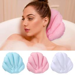 Em Forma de Ventilador Inflável Travesseiro De Banho com Ventosas, Suave Spa Suporte Do Pescoço, Travesseiro De Banheira, Acessórios De Banho, 1Pc - Image 2