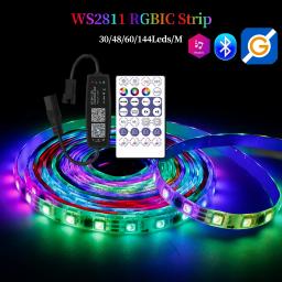 Luzes de tira led ws2811 direcionáveis, 30/48/60/144 pixels/leds/m 5050rgb, tiras de luz coloridas com 28 teclas, controlador de música led 12v - Image 1