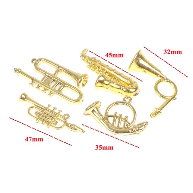 Mini Trompete Saxofone Dourado para Bonecas - Conjunto de 24 Acessórios Musicais para Casa e Bar