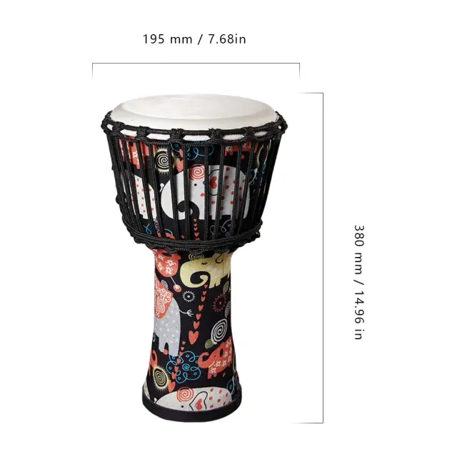 Djembe de Cabra de 8" com Padrões Artísticos Coloridos - Tambor Africano para Adultos e Crianças, Ideal para Iniciantes e Presentes Musicais.