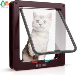 Aba de porta de gato ATUBAN, aba de gato com travamento de 4 vias para portas internas e externas, porta de animais de estimação à prova de intempéries para gato/cachorrinho para parede de porta fina - Image 1