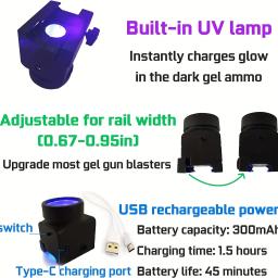 Blaster de bola de gel elétrico, blasters de bola de respingos, acessórios, iluminador de lâmpada fluorescente, luminoso - Image 4