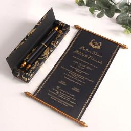 Cartão personalizado do convite do casamento com caixa, cartões de papel preto luxuosos para o aniversário, noivado, festa do festival, 100pcs - Image 3
