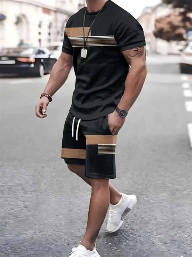 Novo verão masculino roupas esportivas de manga curta camiseta terno de duas peças roupas de viagem ao ar livre shorts de grandes dimensões roupas de treinamento