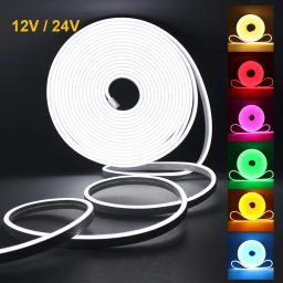 Impermeável LED Neon Strip Light, flexível Corda Luzes, lâmpada de silicone, decoração para casa com 2Pin Wire, 9 cores, 12V, 24V - Image 1