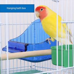 Pássaro banho banheira chuveiro caixa de limpeza papagaio pendurado banheira gaiola recipiente comida acessórios para canário budgies - Image 6