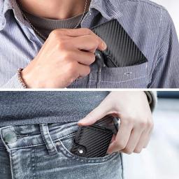 Suporte de cartão de crédito de fibra de carbono masculino carteira de metal inteligente RFID pop-up fino fino bolsa preta pequena estojo de metal - Image 6