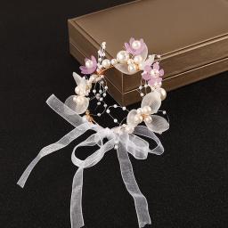 Pérola Beads Pulseira para Damas de Noiva, Elegante Flores De Pulso, Linda Mão Corsage Decor, Foto Props, Wedding Party Acessórios - Image 2