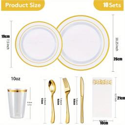 Ouro conjunto de utensílios de mesa descartáveis, adequado para 10 pessoas, adequado para casamentos, festas, reunião familiar, 70pcs - Image 4